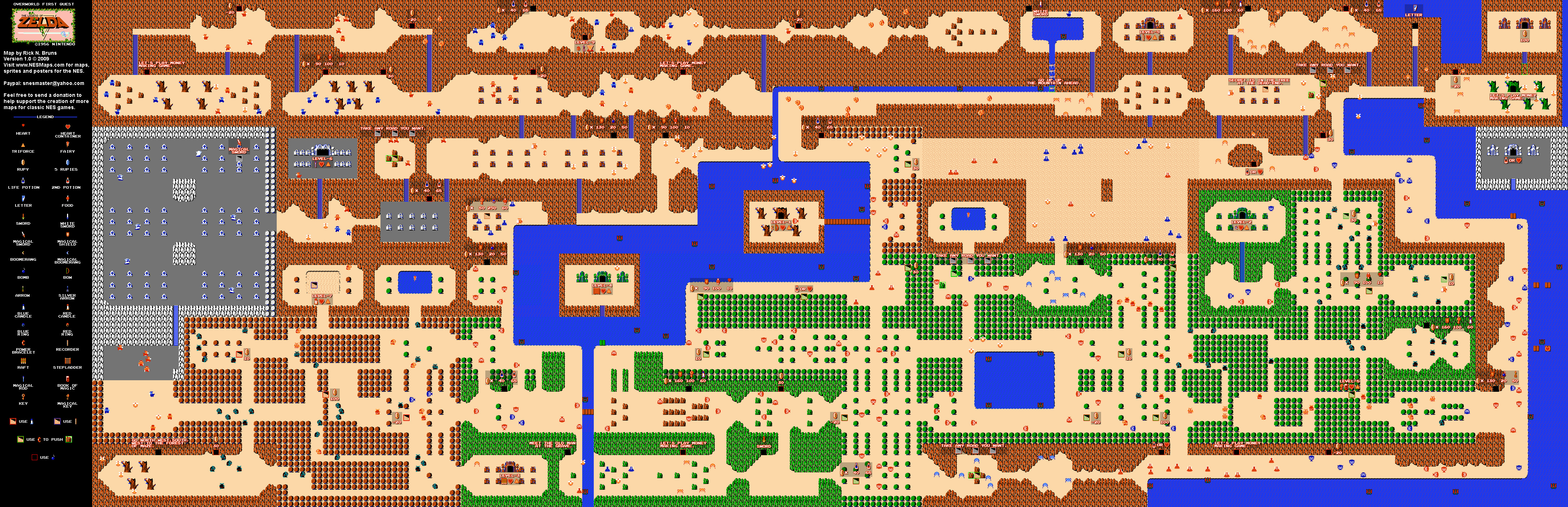 Figure 6: The entire Zelda game world (without the dungeons that do not fit in this map), the maps were glued by some internet artist with love and spare time (open the map in new window to see it completely).